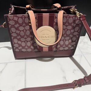 Coach Burgundy and Pink Striped Tote